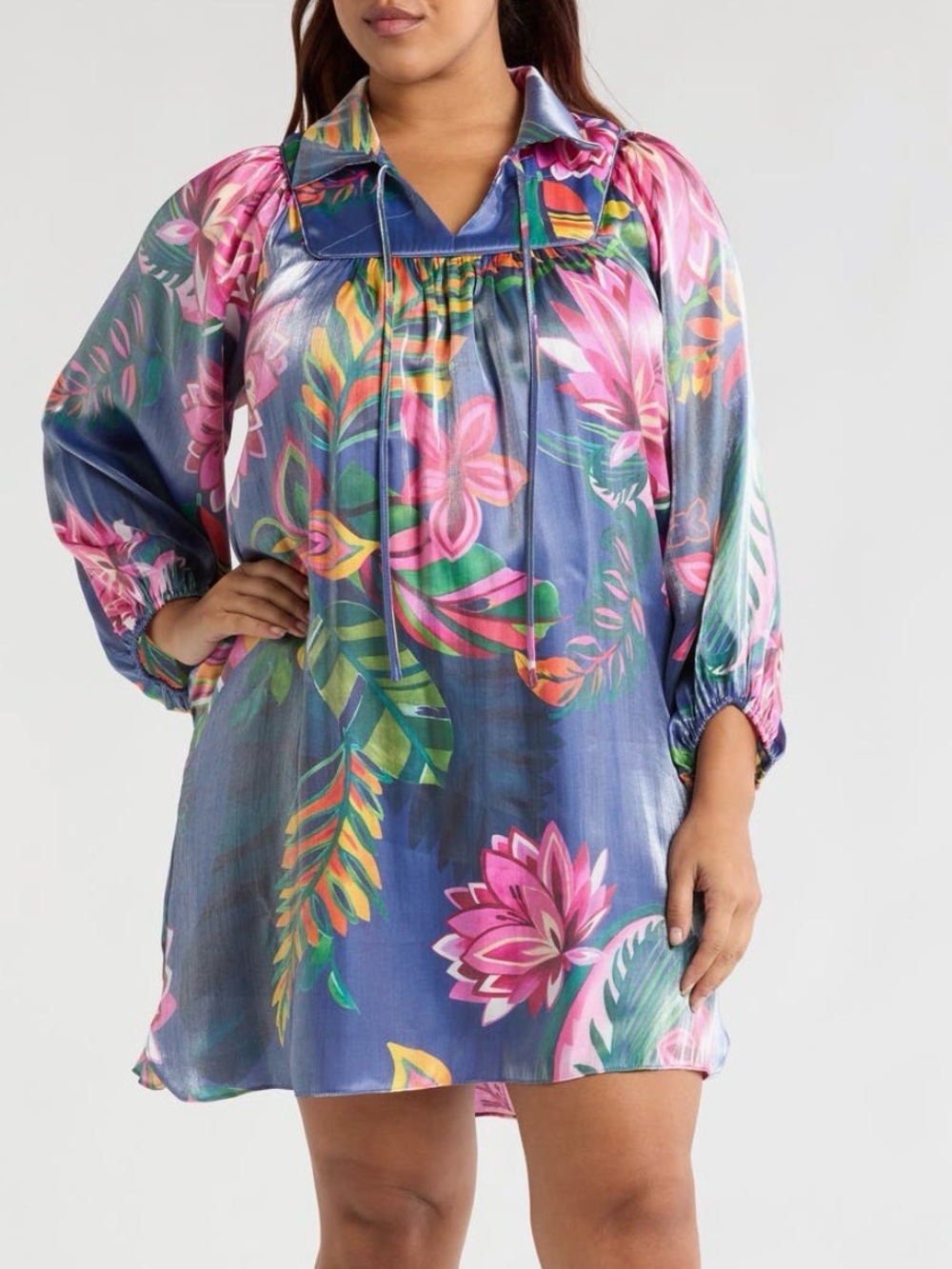 Ciebon Sienna Metallic Floral Mini Dress Maximalist Garden Party Collar size 1X